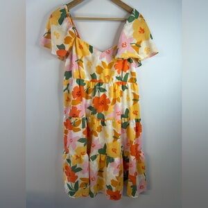 Tullabee Women’s Flutter sleeve Dress, Sz S, Sweetheart Neckline, Orange Floral